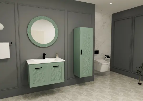 Galia Bathroom Washbasin Cabinet with Framed Wall Mirror, Sink & Side Cabinet Set - Light Green