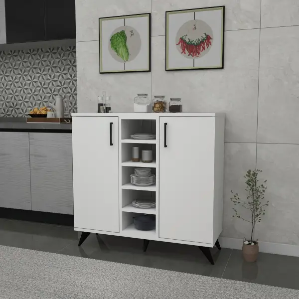 Leander Kitchen Cabinet with Shelves - White