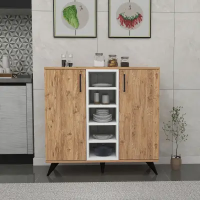 Leander Kitchen Cabinet with Shelves - Atlantic Pine & White