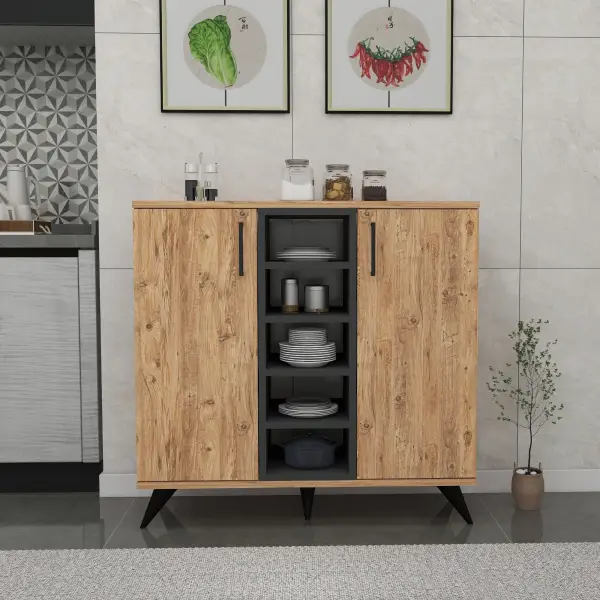 Leander Kitchen Cabinet with Shelves - Atlantic Pine & Anthracite