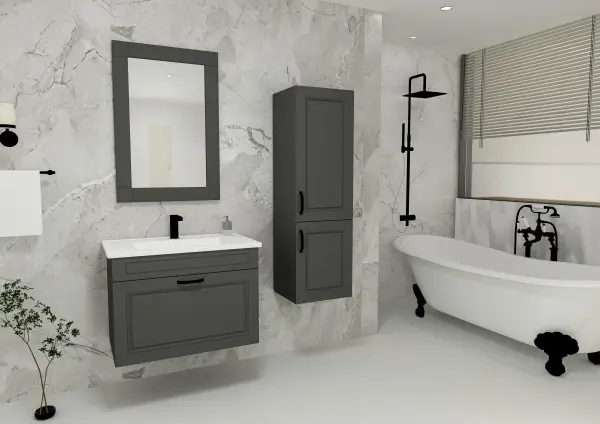 Moderno Bathroom Washbasin Cabinet with Framed Wall Mirror, Sink & Side Cabinet Set - Anthracite