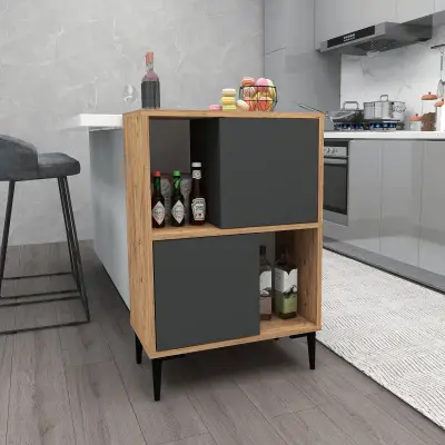 Jeremy Kitchen Cabinet with Shelves - Atlantic Pine & Anthracite