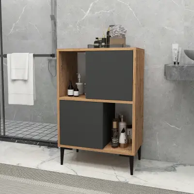 Jeremy Bathroom Cabinet with Shelves -  Atlantic Pine & Anthracite