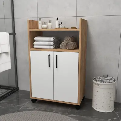 Tyler Bathroom Cabinet with Shelves - Atlantic Pine & White