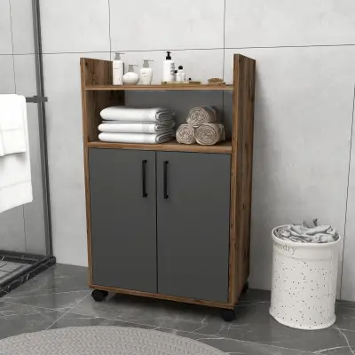 Tyler Bathroom Cabinet with Shelves - Light Walnut & Anthracite