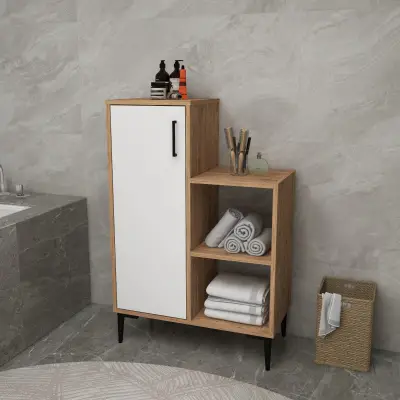 Beate Bathroom Cabinet with Shelves - Atlantic Pine & White