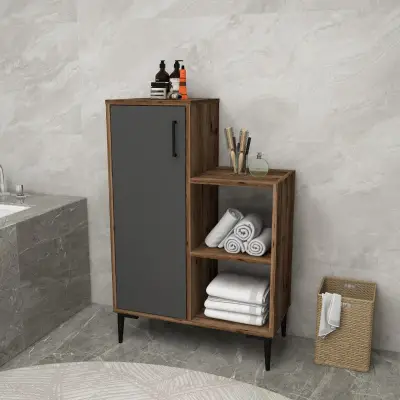 Beate Bathroom Cabinet with Shelves - Light Walnut & Anthracite