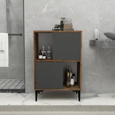 Jeremy Bathroom Cabinet with Shelves - Light Walnut & Anthracite