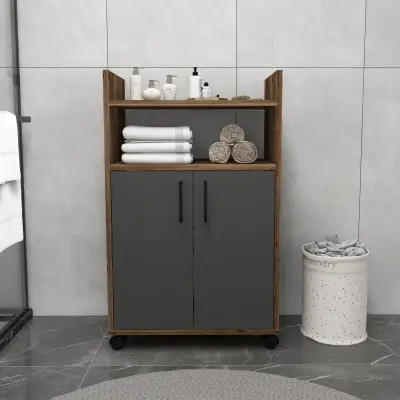 Tyler Bathroom Cabinet with Shelves - Light Walnut & Anthracite