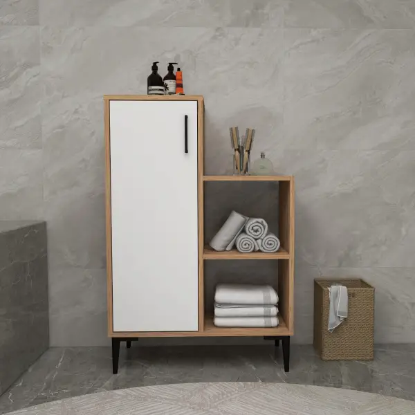 Beate Bathroom Cabinet with Shelves - Atlantic Pine & White