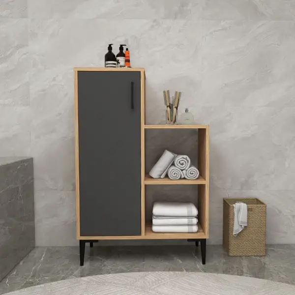 Beate Bathroom Cabinet with Shelves - Atlantic Pine & Anthracite