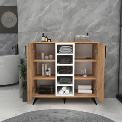 Leander Bathroom Cabinet with Shelves - Atlantic Pine & White