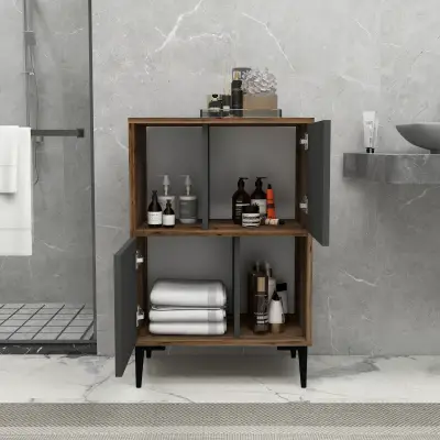 Jeremy Bathroom Cabinet with Shelves - Light Walnut & Anthracite