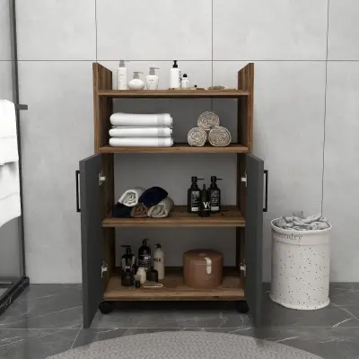 Tyler Bathroom Cabinet with Shelves - Light Walnut & Anthracite