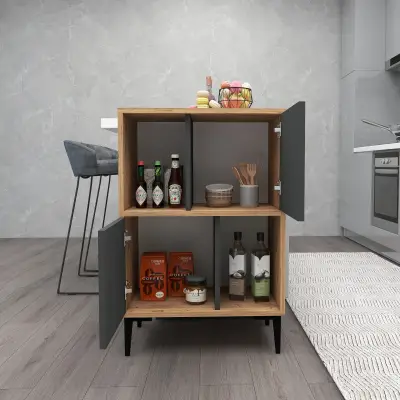 Jeremy Kitchen Cabinet with Shelves - Atlantic Pine & Anthracite