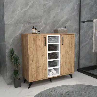 Leander Bathroom Cabinet with Shelves - Atlantic Pine & White