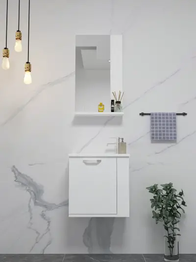 Tina Bathroom Top-Bottom Washbasin Cabinet with Wall Mirror & Single Ceramic Sink - White