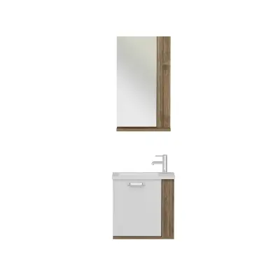 Tina Bathroom Bottom Washbasin Cabinet with Wall Mirror & Single Ceramic Sink - Walnut & Whi