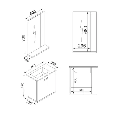 Tina Bathroom Top-Bottom Washbasin Cabinet with Wall Mirror & Single Ceramic Sink - White