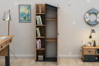 Valentino Bookcase with Storage Shelves and Cabinets - Atlantic Pine & Anthracite