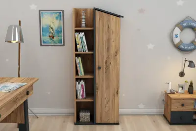 Valentino Bookcase with Storage Shelves and Cabinets - Atlantic Pine & Anthracite