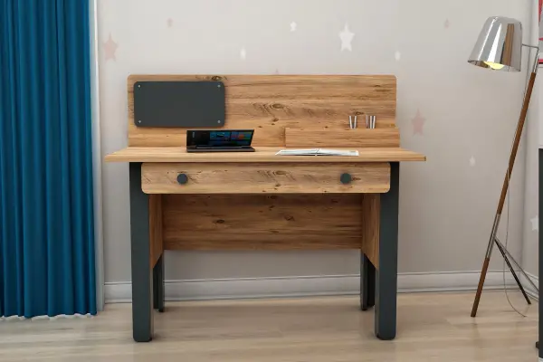 Valentino Computer Desk with Shelves and Drawer - Atlantic Pine & Anthracite