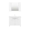 Vera Bathroom Top-Bottom Washbasin Cabinet with Mirror, Sink & Side Cabinet Set - White