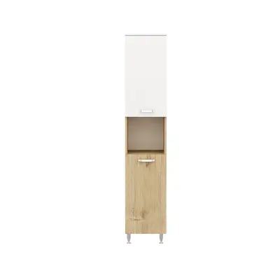 Vera Top-Bottom Washing Machine Cabinet with Side High Cabinet - Oak & White