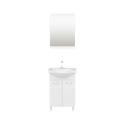 Vera Bathroom Top-Bottom Washbasin Cabinet with Mirror, Sink & Side Cabinet Set - White