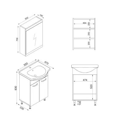 Vera Bathroom Top-Bottom Washbasin Cabinet Mirror, Sink & Side Cabinet Set - Walnut & White