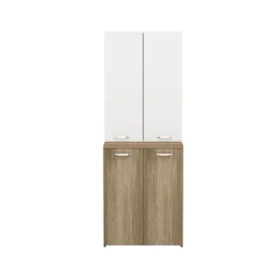 Vera Top-Bottom Washing Machine Cabinet with Side High Cabinet - Walnut & White