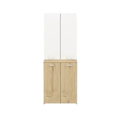 Vera Top-Bottom Washing Machine Cabinet with Side High Cabinet - Oak & White