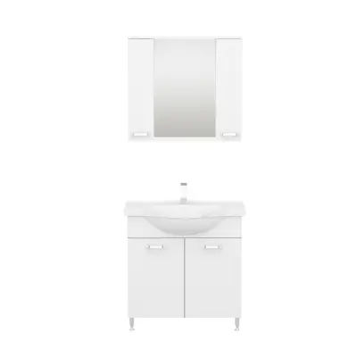 Vera Bathroom Top-Bottom Washbasin Cabinet with Mirror, Sink & Side Cabinet Set - White