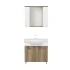 Vera Bathroom Top-Bottom Washbasin Cabinet Mirror, Sink & Side Cabinet Set - Walnut & White