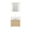 Vera Bathroom Top-Bottom Washbasin Cabinet with Mirror, Sink & Side Cabinet Set - Oak & Whit