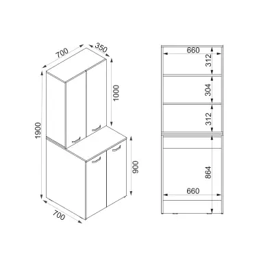 Vera Top-Bottom Washing Machine Cabinet with Side High Cabinet - White