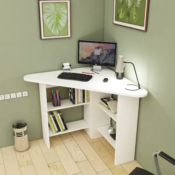 Gredos Computer Desk with Shelves - White