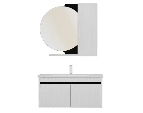 Regnum Bathroom Top-Bottom Washbasin Cabinet Mirror and Sink Set - White & Black