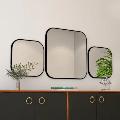 Atlantis Floating Mirror Set of 3 - Two Small and One Large Mirrors - Black