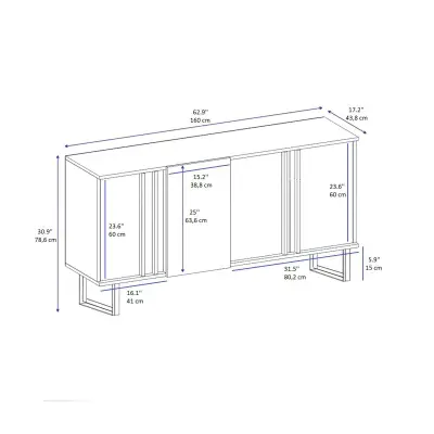 Fido Sideboard with Cabinets and Shelves - White & Gold