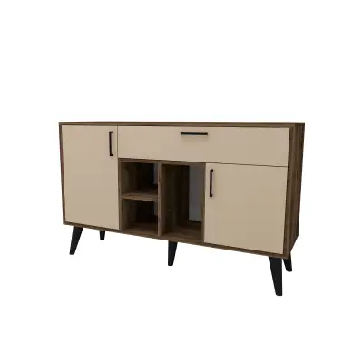 Timo Sideboard with Cabinets and Shelves - Light Walnut & Beige