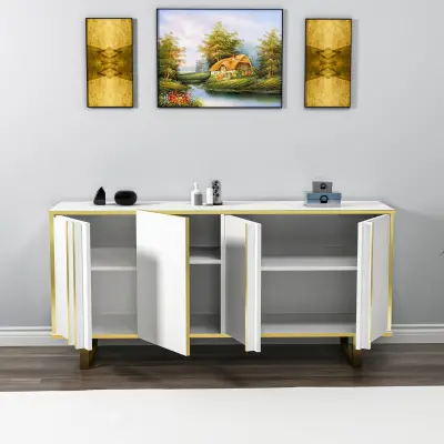 Fido Sideboard with Cabinets and Shelves - White & Gold