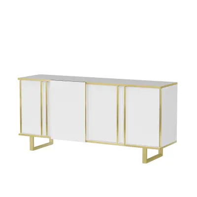 Fido Sideboard with Cabinets and Shelves - White & Gold