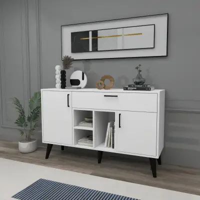 Timo Sideboard with Cabinets and Shelves - White