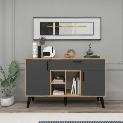 Timo Sideboard with Cabinets and Shelves - Atlantic Pine & Anthracite