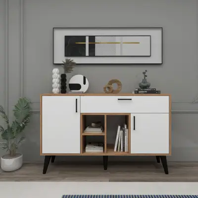 Timo Sideboard with Cabinets and Shelves - Atlantic Pine & White