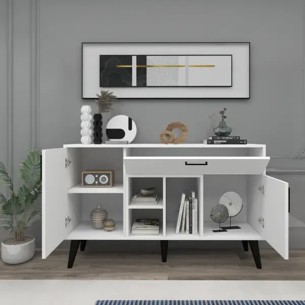 Timo Sideboard with Cabinets and Shelves - White