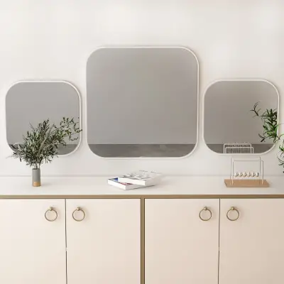 Atlantis Floating Mirror Set of 3 - Two Small and One Large Mirrors - White