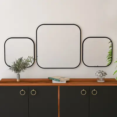 Atlantis Floating Mirror Set of 3 - Two Small and One Large Mirrors - Black