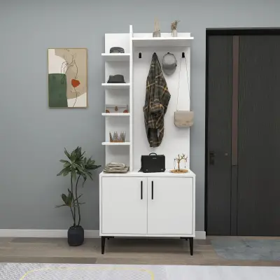 Lefteris Hallway Coat Rack with Shelves - White